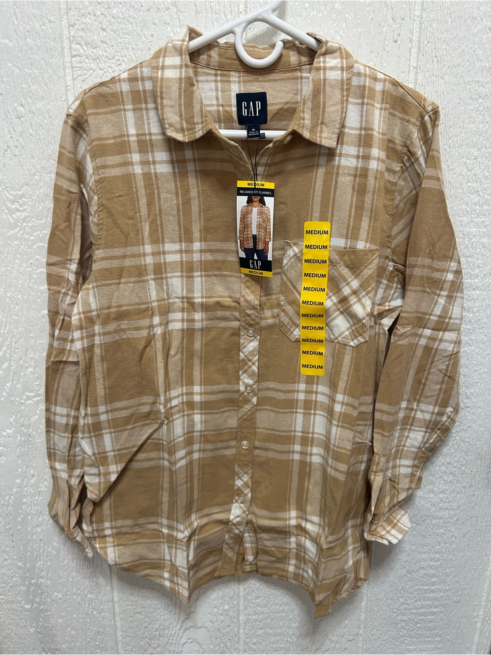 GAP Tan and White Plaid Button-Down Shirt